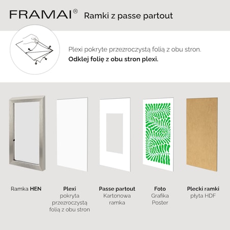 Ramka na zdjęcia z passe partout ramka 60x80 cm z okienkiem passe partout na zdjęcie 40x60 cm kolor srebrny FRAMAI®