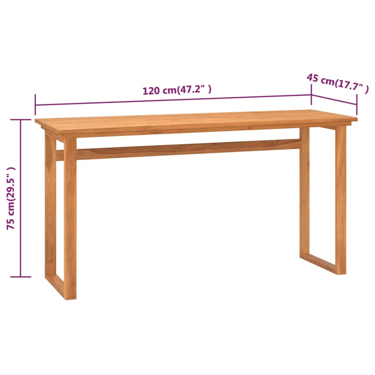 vidaXL Biurko, 120x45x75 cm, lite drewno tekowe