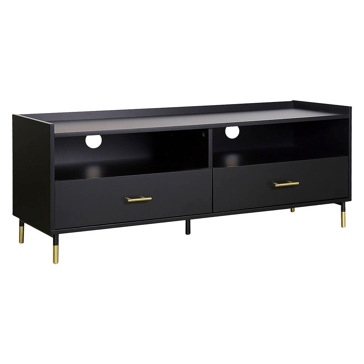 Czarna szafka pod telewizor TEDY, na złotych nóżkach