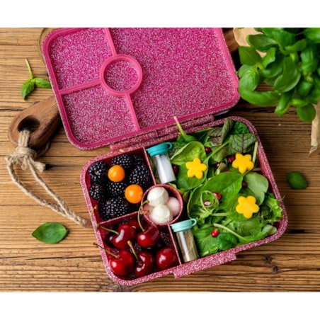 LEKKABOX GLAMOUR brokatowa śniadaniówka z przegródkami, Pink