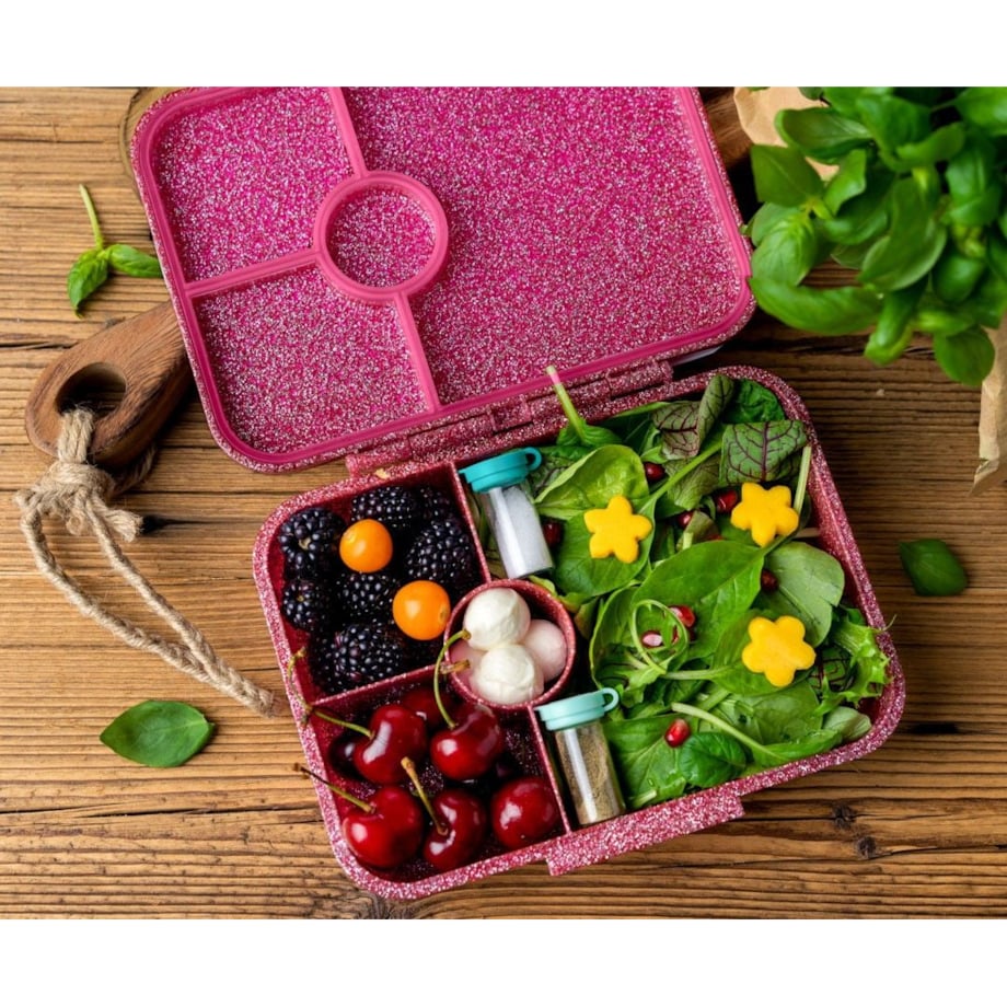 LEKKABOX GLAMOUR brokatowa śniadaniówka z przegródkami, Pink
