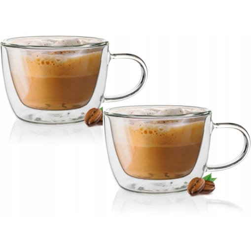 SZKLANKA PODWÓJNA ŚCIANKA 2szt na cappuccino kawę herbatę 310 ml termiczna