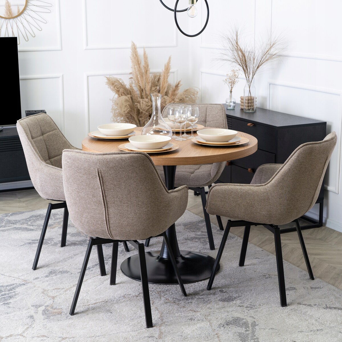 Krzesło Tapicerowane Do Jadalni Kuchni Salonu Obrotowe 360 Beżowe LUNA 2