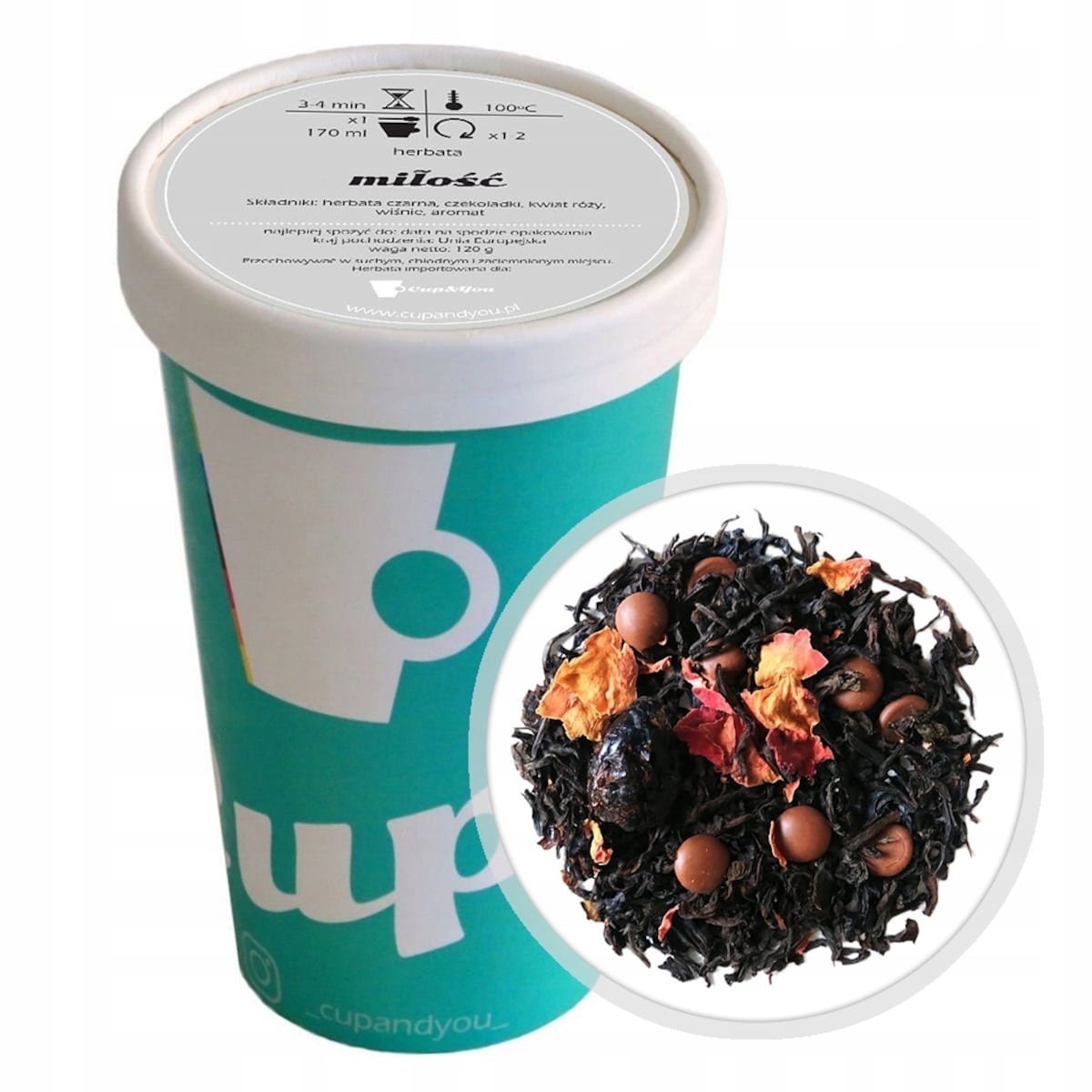 Herbata czarna MIŁOŚĆ premium liściasta kwiat róży wiśnie czekoladki 120g - herbata liściasta sypana mieszanka napar susz