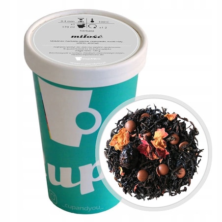 Herbata czarna MIŁOŚĆ premium liściasta kwiat róży wiśnie czekoladki 120g - herbata liściasta sypana mieszanka napar susz