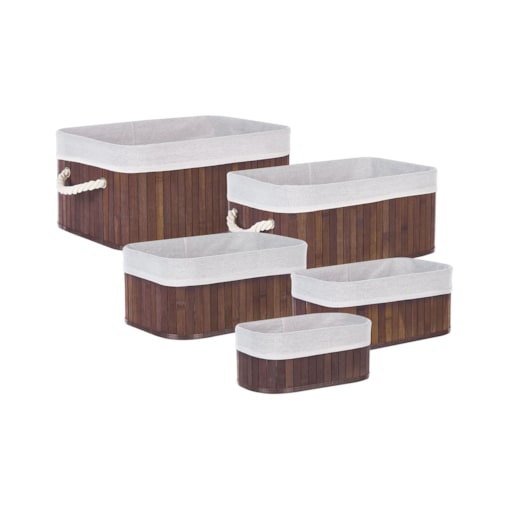 Zestaw 5 koszy bambusowych ciemne drewno TALPE