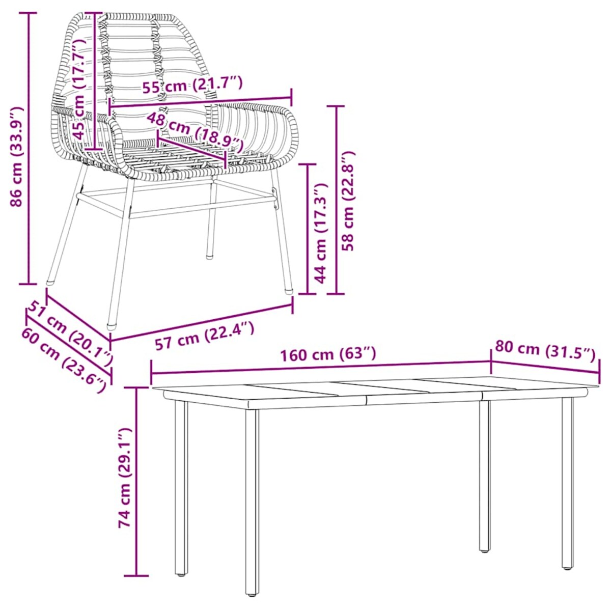 vidaXL 5-częściowy zestaw obiadowy do ogrodu, brązowy polirattan szkło