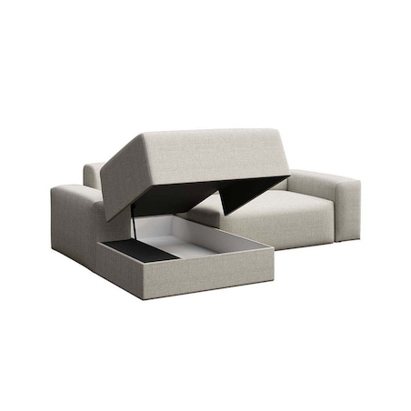 Villet Sofa narożna lewa z funkcją spania i pojemnikiem jasno beżowa