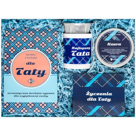 PERSONALIZOWANY ZESTAW PREZENTOWY Z WŁASNYM NADRUKIEM - BOX PREMIUM PREZENT UPOMINEK DLA TATY NA DZIEŃ OJCA URODZINY - KAWA HERBATA KUBEK ZAPARZACZ