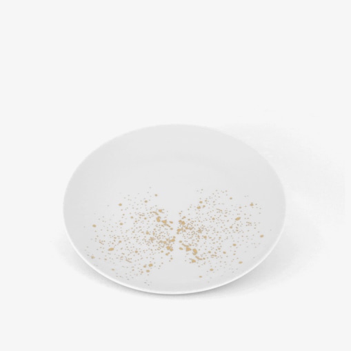Biały talerz porcelanowy deserowo-śniadaniowy 20 cm - nakrapiany złotem dla miłośnika elegancji na parapetówkę