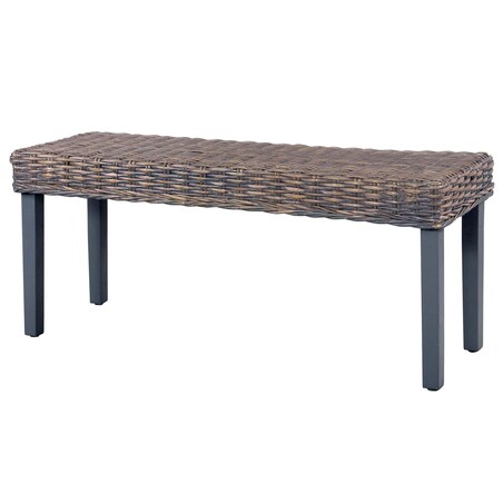 vidaXL Ławka, 110 cm, szara, rattan kubu i lite drewno mahoniowe