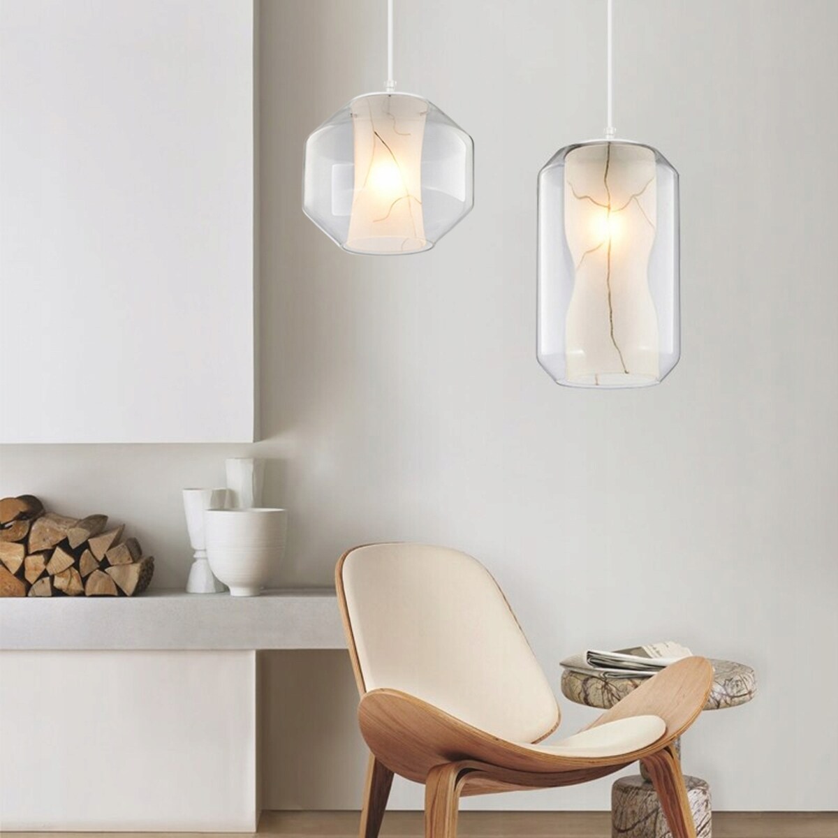 Lampa Sufitowa Wisząca Tuba Szklana Marble Biała