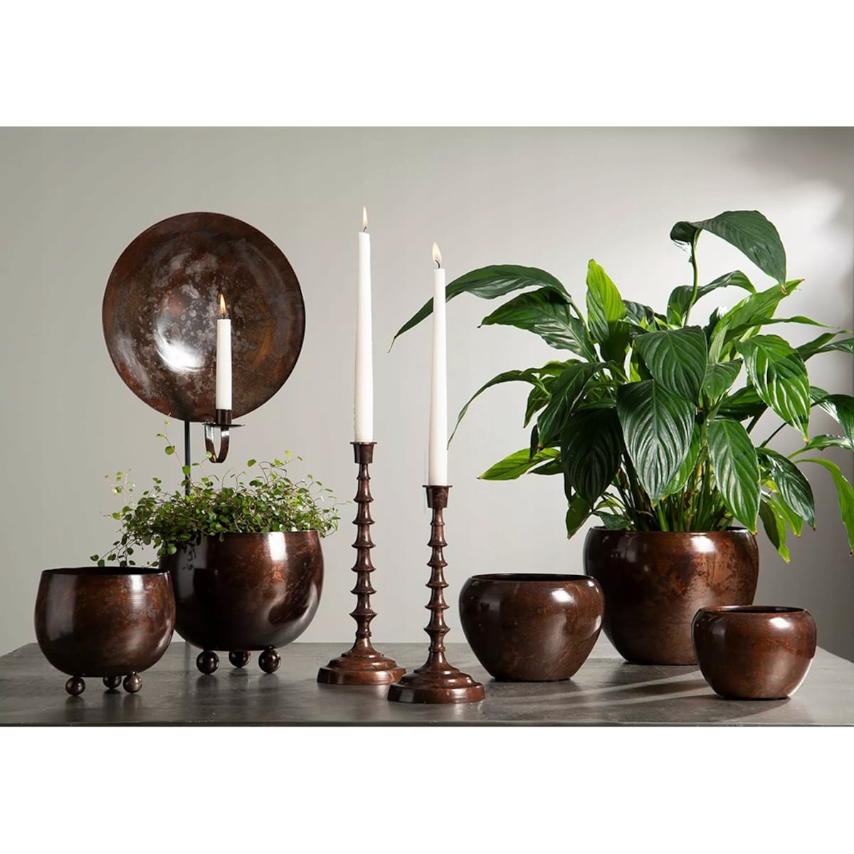 ŚWIECZNIK STYL LOFT kandelabr rdzawy brąz metalowy wys. 25cm