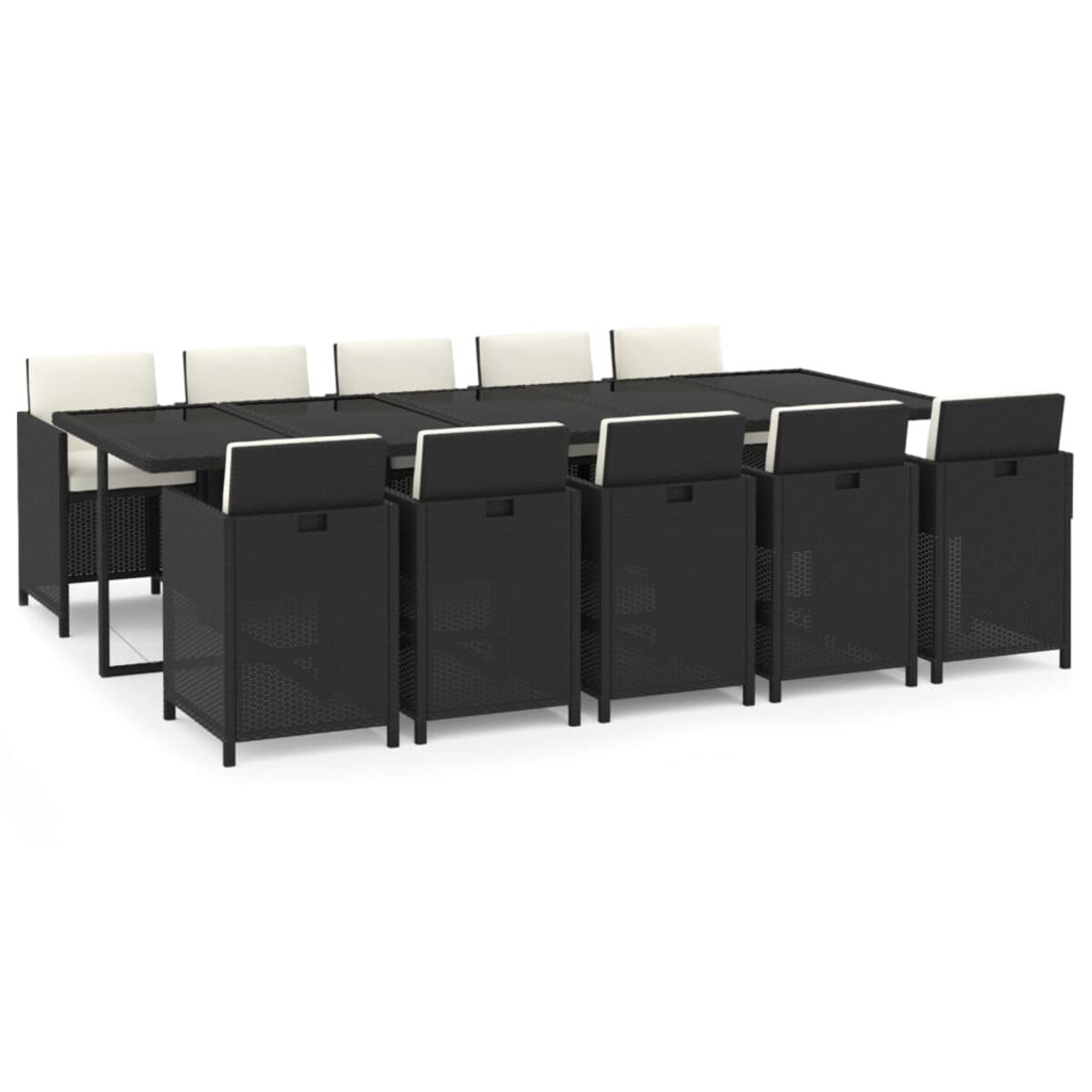 vidaXL 11-cz. zestaw mebli ogrodowych z poduszkami, polirattan, czarny