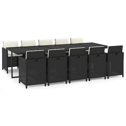 vidaXL 11-cz. zestaw mebli ogrodowych z poduszkami, polirattan, czarny