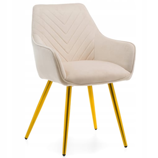 Krzesło tapicerowane welurowe do salonu jadalni VASTO beżowe nogi złote