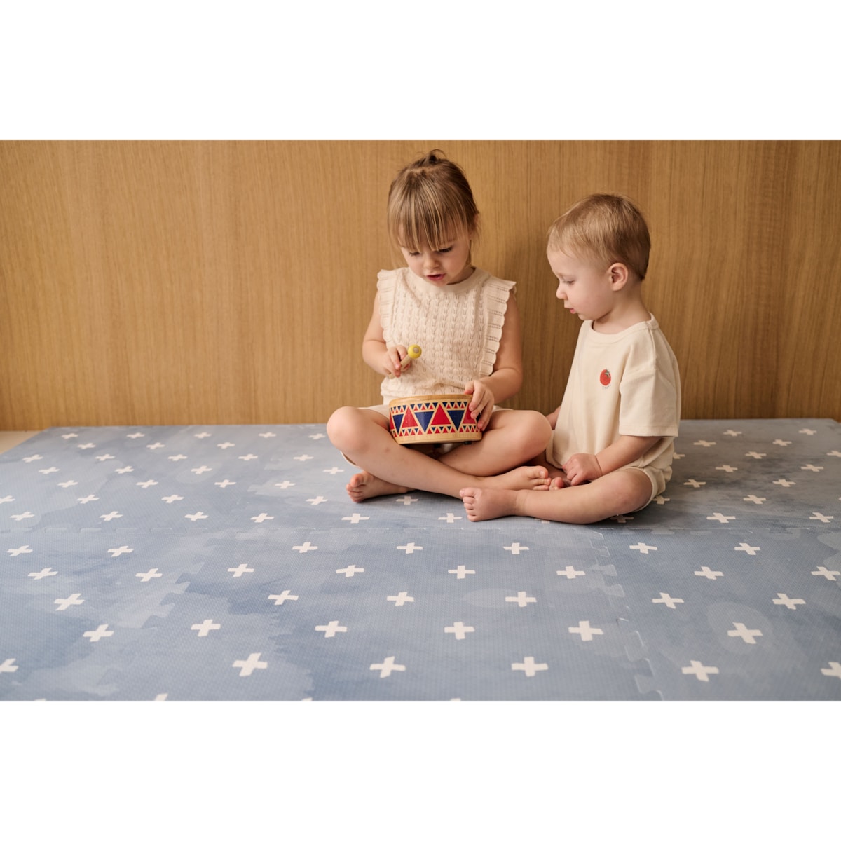 Mata Piankowa Puzzle OLYA KIDS wzór CROSS AZURE 120x180 cm