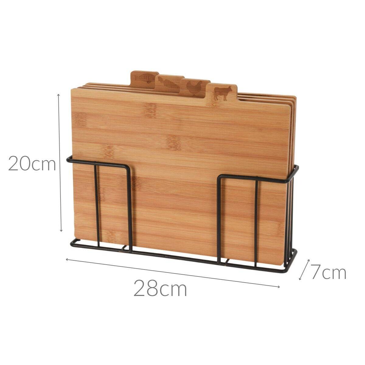 Deski do krojenia bambusowe, 4 sztuki na metalowym stojaku