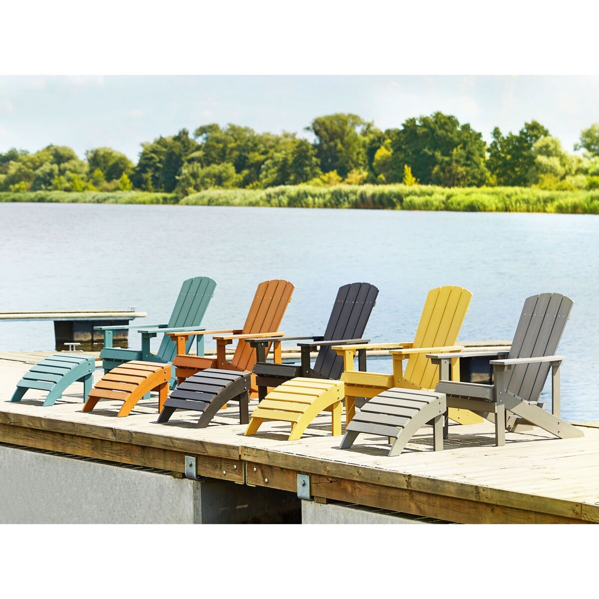 Krzesło ogrodowe z podnóżkiem jasnoszare ADIRONDACK