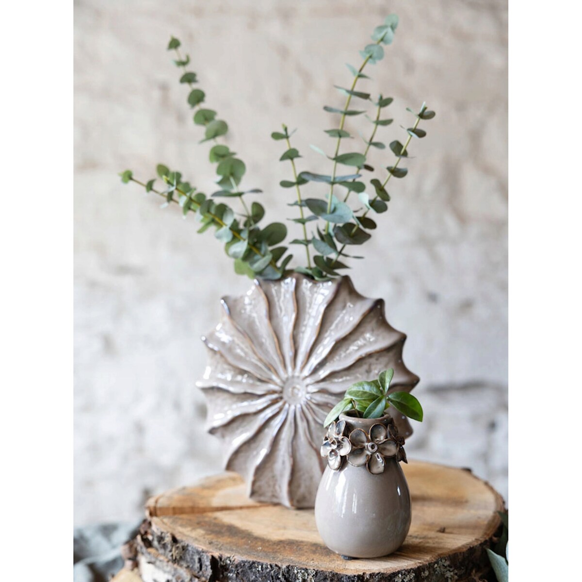 MAŁY WAZONIK WAZON 10cm NA GAŁĄZKĘ KWIATY CERAMICZNY BOHO LOFT BEŻOWY