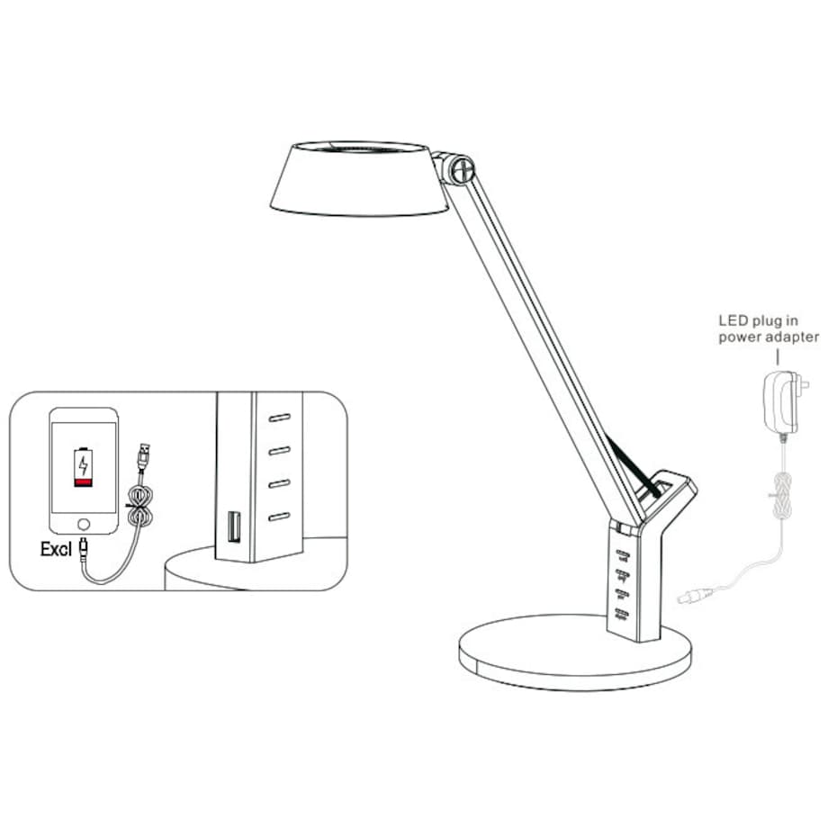 Stołowa LAMPA stojąca URSINO 58423 Globo biurkowa LAMPKA metalowa LED 8W 3000K - 6300K z portem USB czarna złota