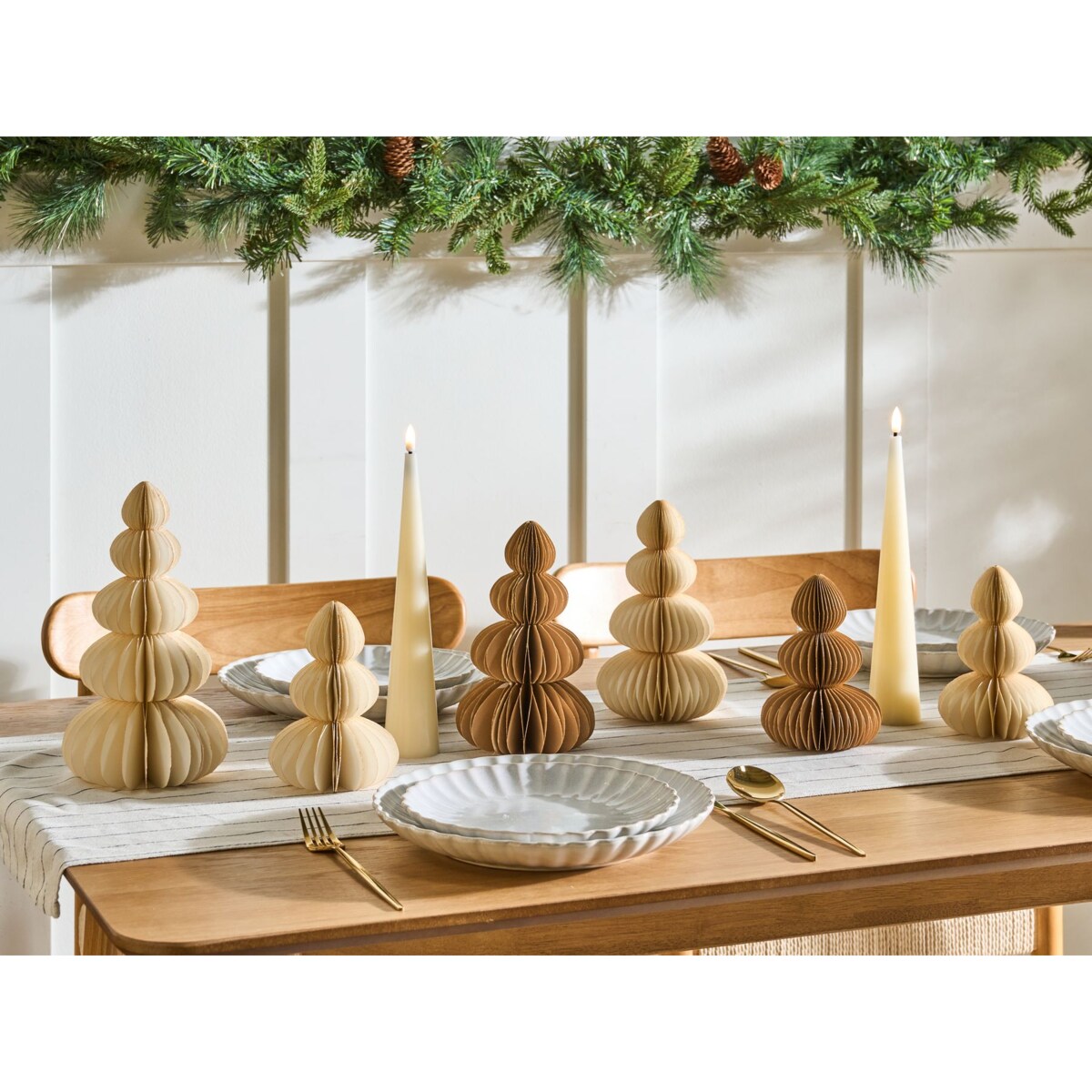 Zestaw 6 dekoracji świątecznych RANELVA Choinka 14/19/25 cm Brązowy/ beżowy