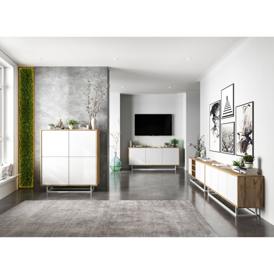 Komoda Loft Szafka RTV Loft Dąb Wotan Biały MAT 113 cm