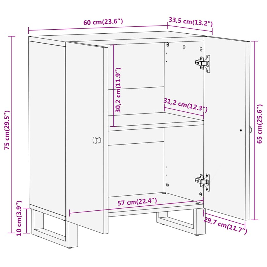 vidaXL Szafka, brązowo-czarna, 60x33,5x75 cm, lite drewno mango