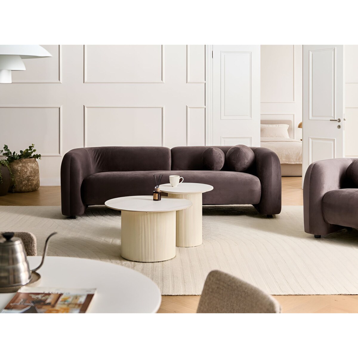 Sofa dla 3 osób LEIREN Welur Ciemnobrązowy