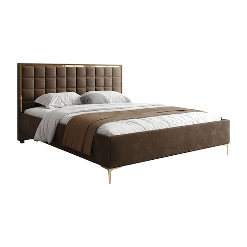 Łóżko tapicerowane ISADORA GOLD, pojemnik na pościel, stelaż 34, 140x200, RV 196