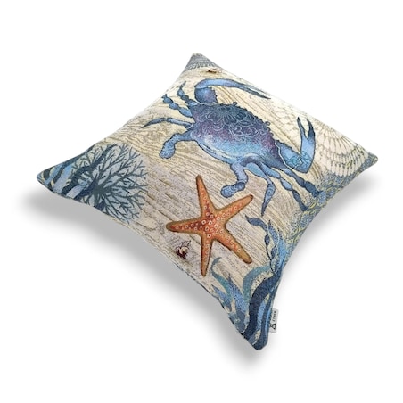 Dwustronna poduszka gobelinowa z krabem 45x45 Morskie Opowieści - beż i błękit