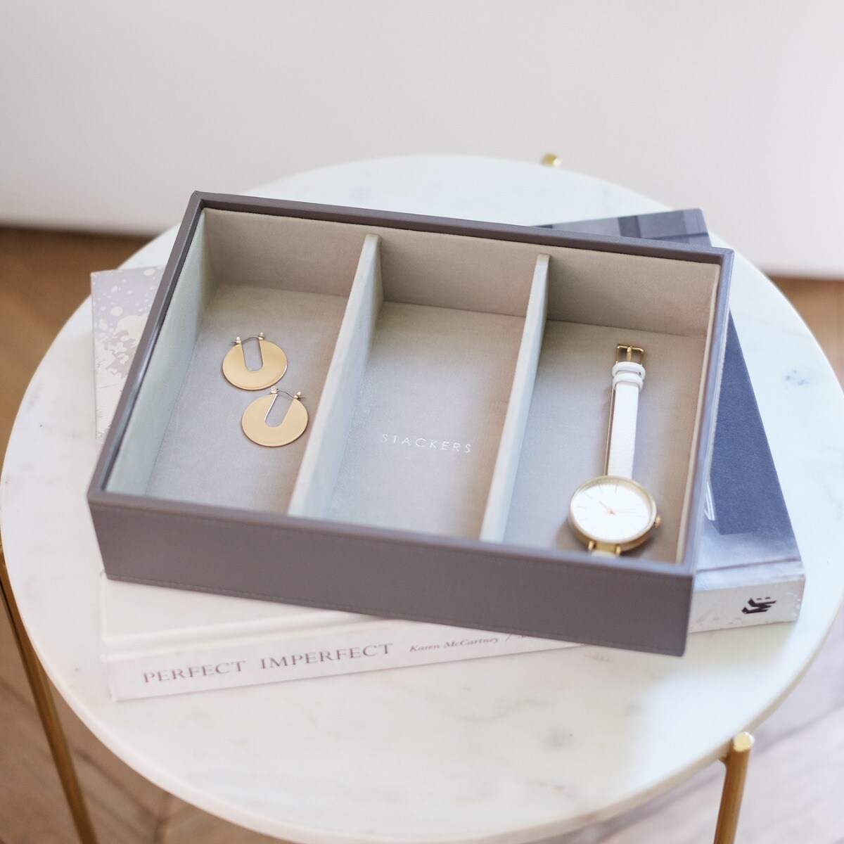 Szkatułka na biżuterię Stackers 3 komorowa classic szaro-beżowa