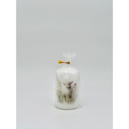 Świeca wielkanocna z barankiem – dekoracja do koszyka wielkanocnego