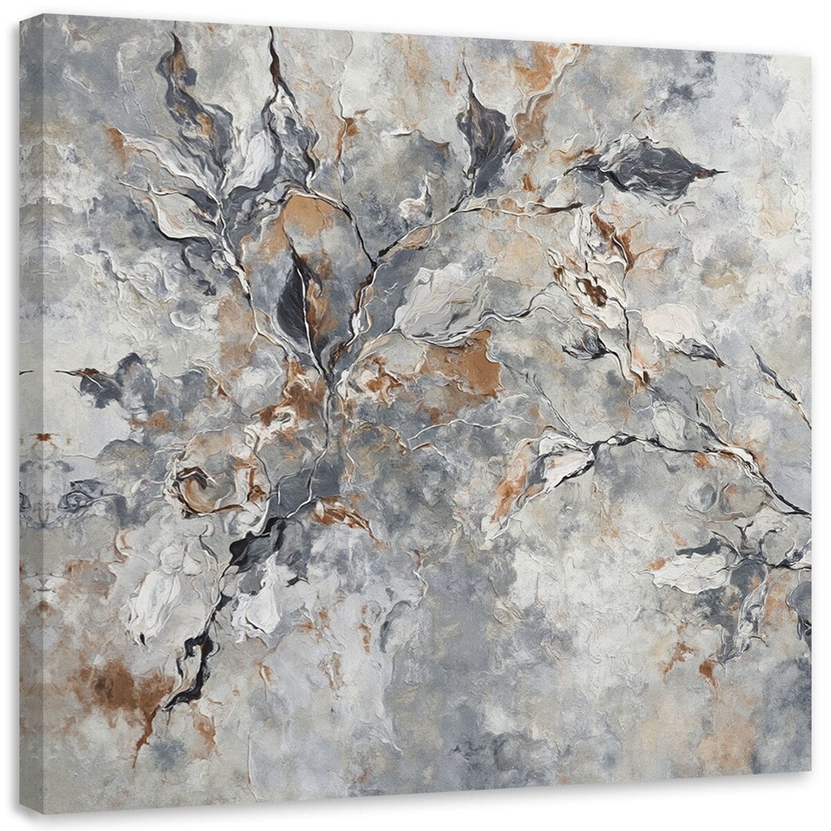 Obraz nowoczesny Glamour Abstrakcja Rośliny Botanika Szary Złoty 60x60