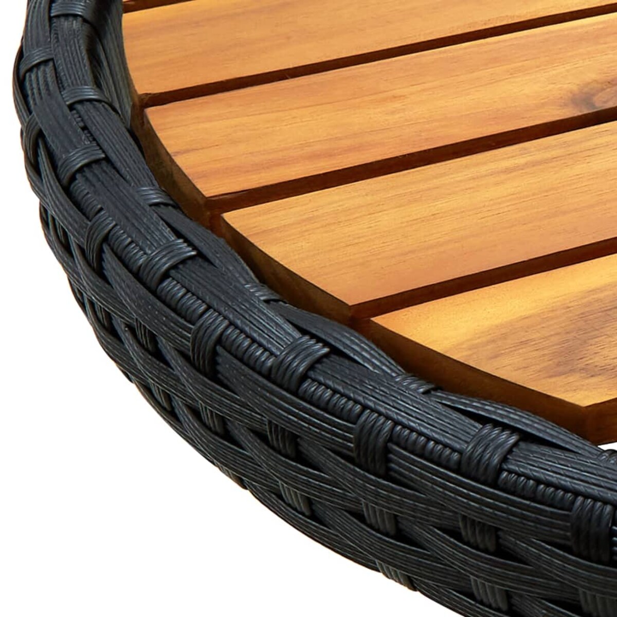 vidaXL Stolik herbaciany, czarny, 60 cm, rattan PE i drewno akacjowe