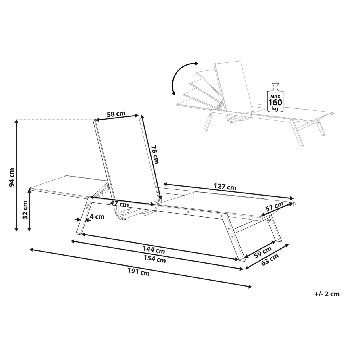 Leżak ogrodowy szary VERNAZZA