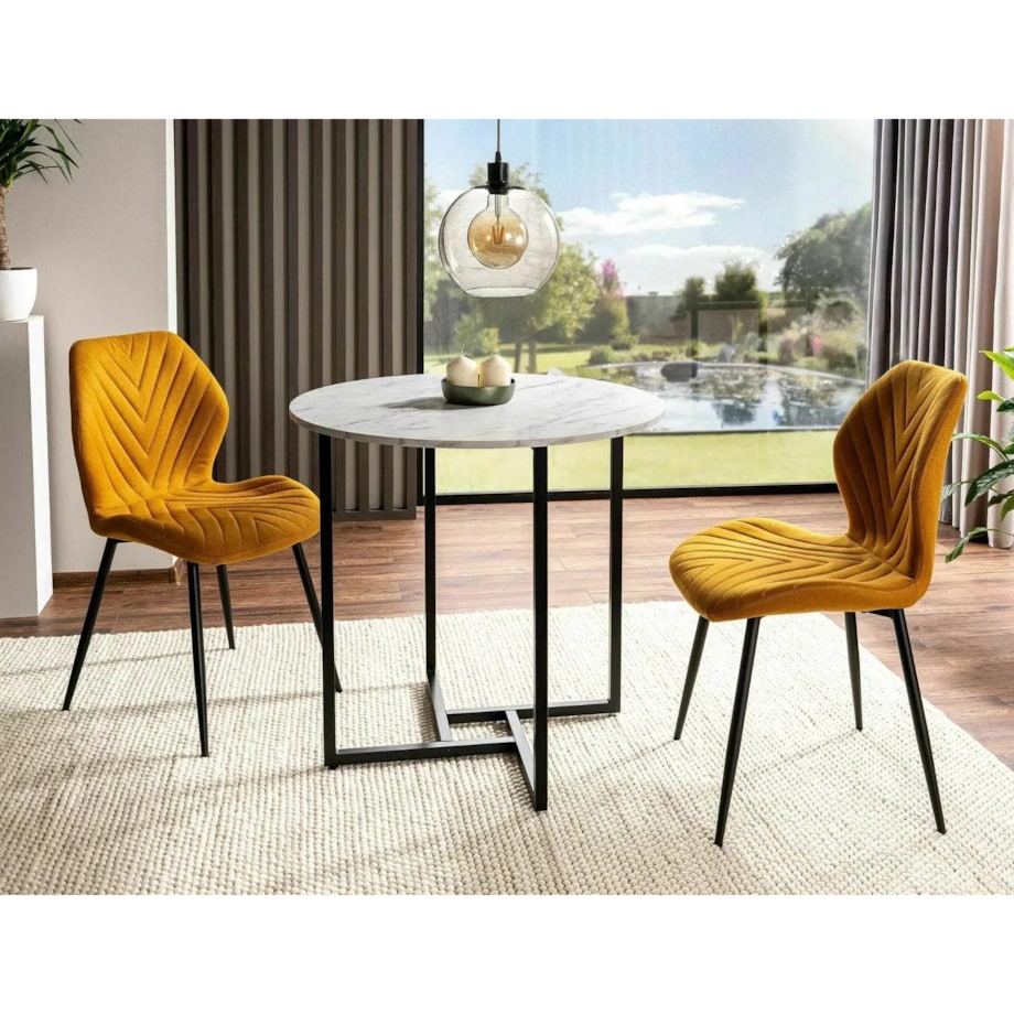 Stół okrągły ALTO II 80x80 biały marmur/czarny