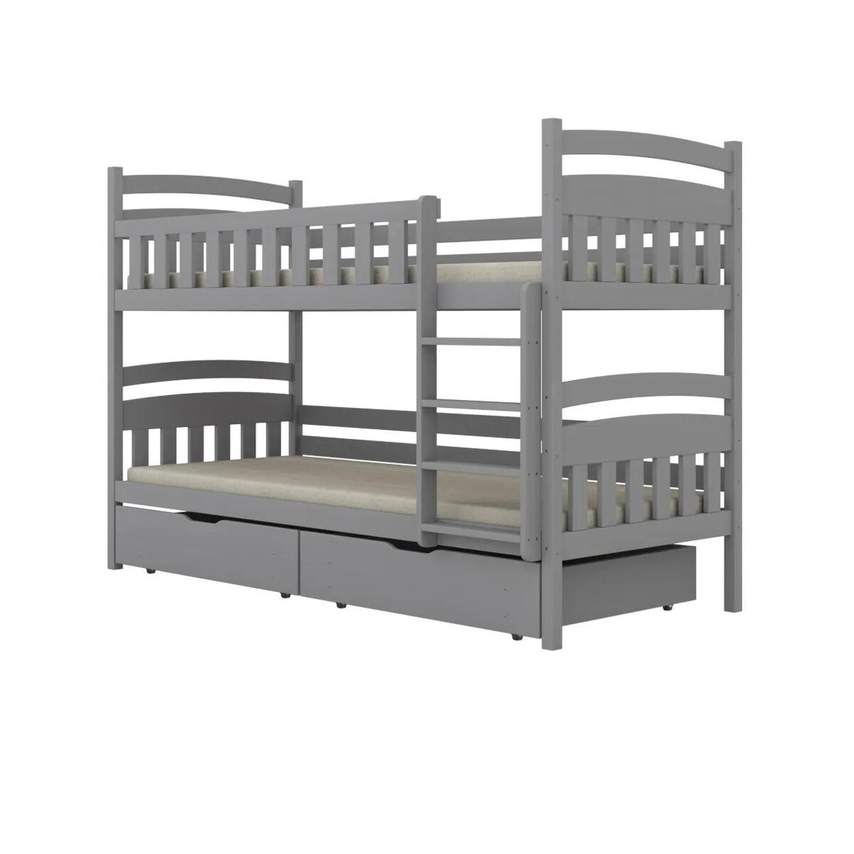 Łóżko piętrowe JULITA 200x90 szare drewniane z szufladami