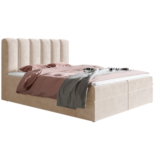 Łóżko kontynentalne FOX 10 180x200 z pojemnikiem i materacem- beżowe