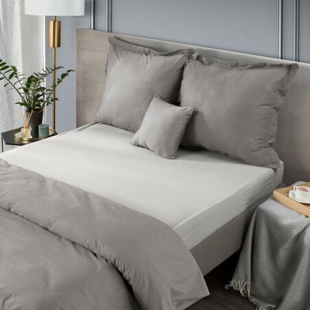 Prześcieradło z Gumką Satynowe 140 x 200 Jasnoszare 100% Bawełna Satyna Duże