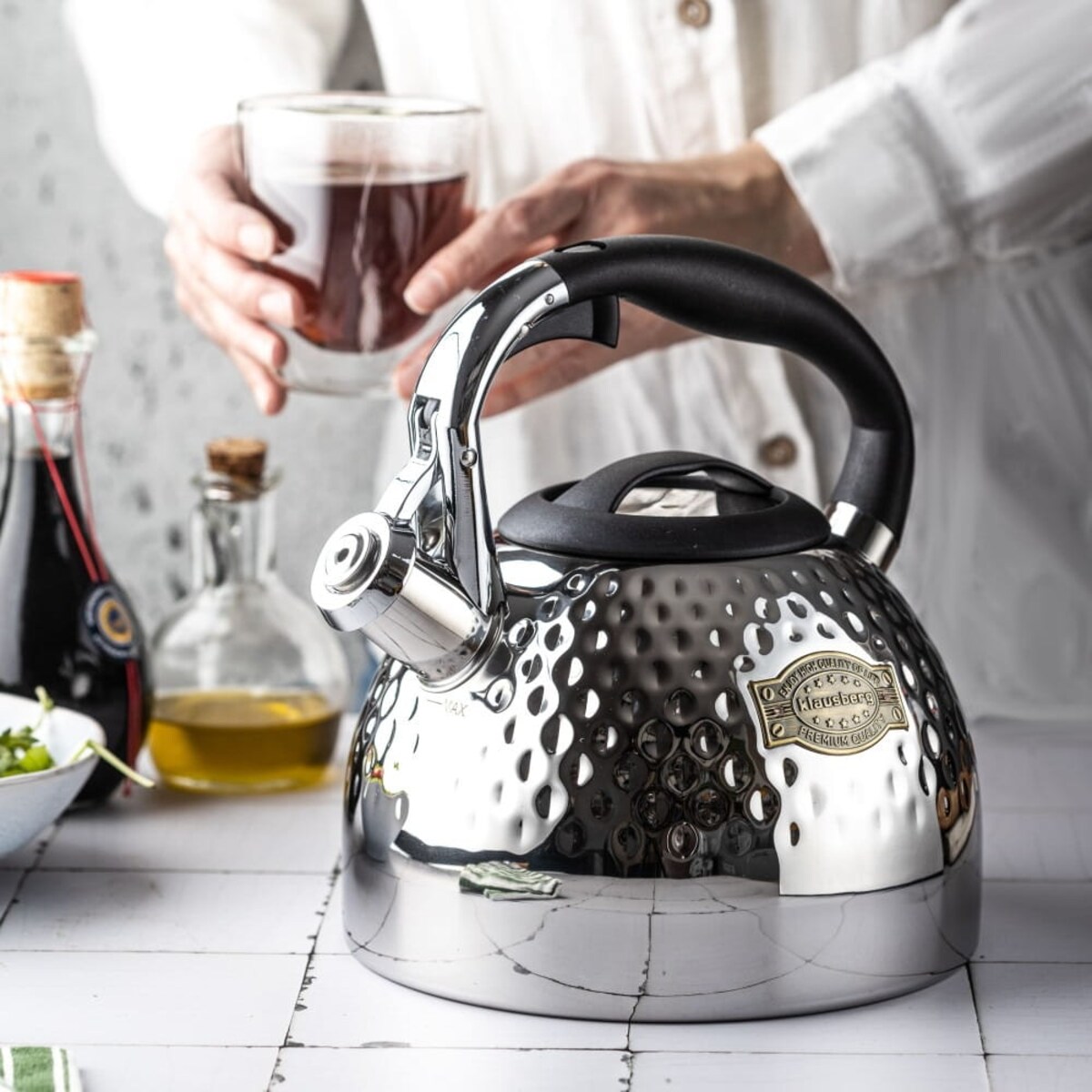 Czajnik stalowy z gwizdkiem 3.0L z grubym dnem srebrny KLAUSBERG