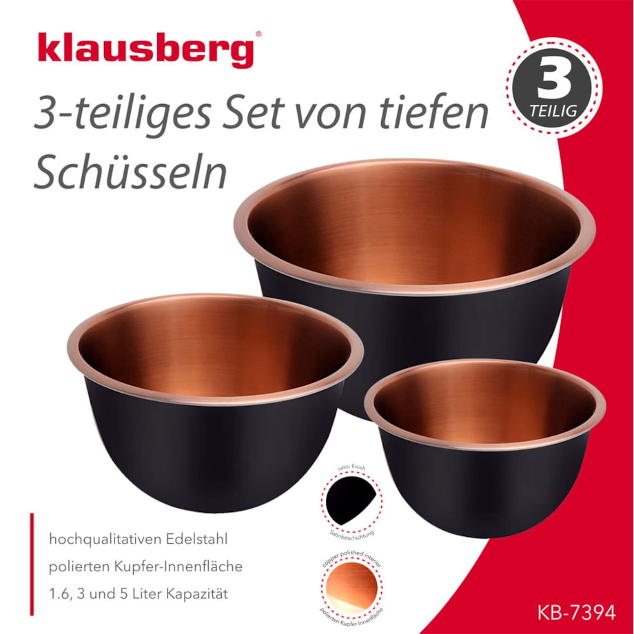 Zestaw 3 misek stalowych miski kuchenne KLAUSBERG