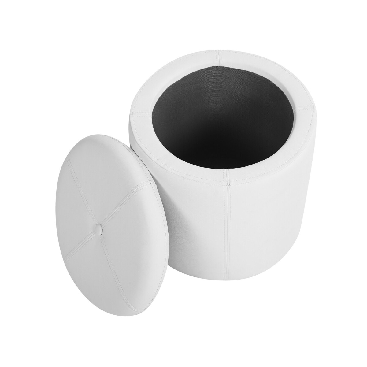 Puf ze schowkiem ⌀ 38 cm ekoskóra biały MARYLAND