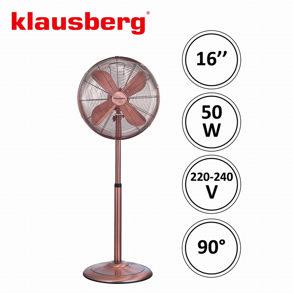 Wentylator stojący podłogowy 40cm 50W metalowy Rose Gold KLAUSBERG