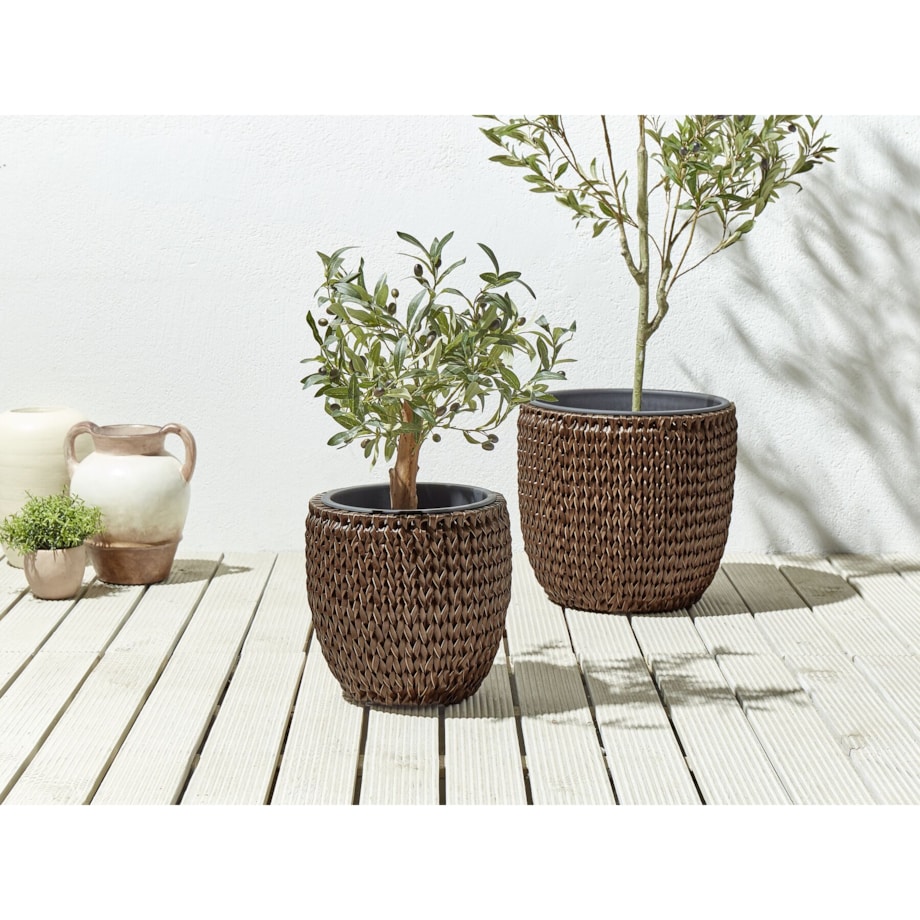 Zestaw 2 doniczek na kwiaty z technorattanu brązowy BERBERIS
