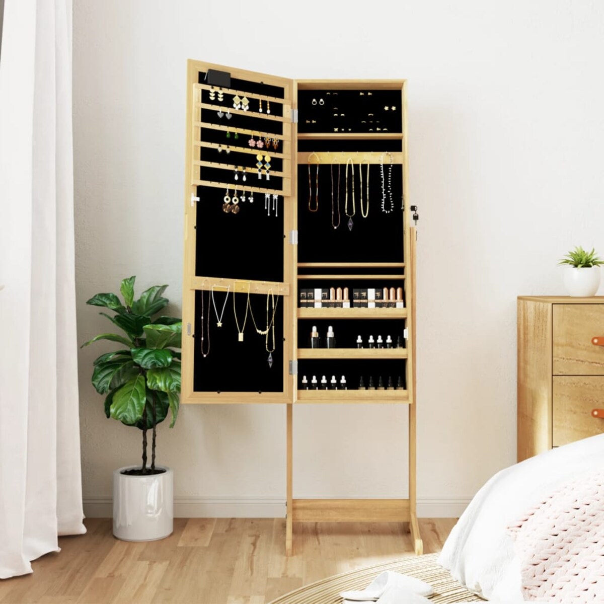 vidaXL Szafka na biżuterię, z lustrem i LED, wolnostojąca