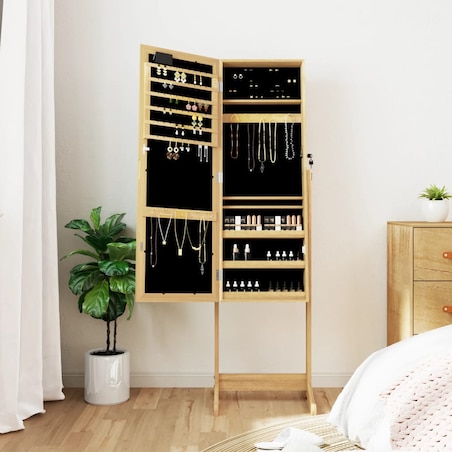 vidaXL Szafka na biżuterię, z lustrem i LED, wolnostojąca