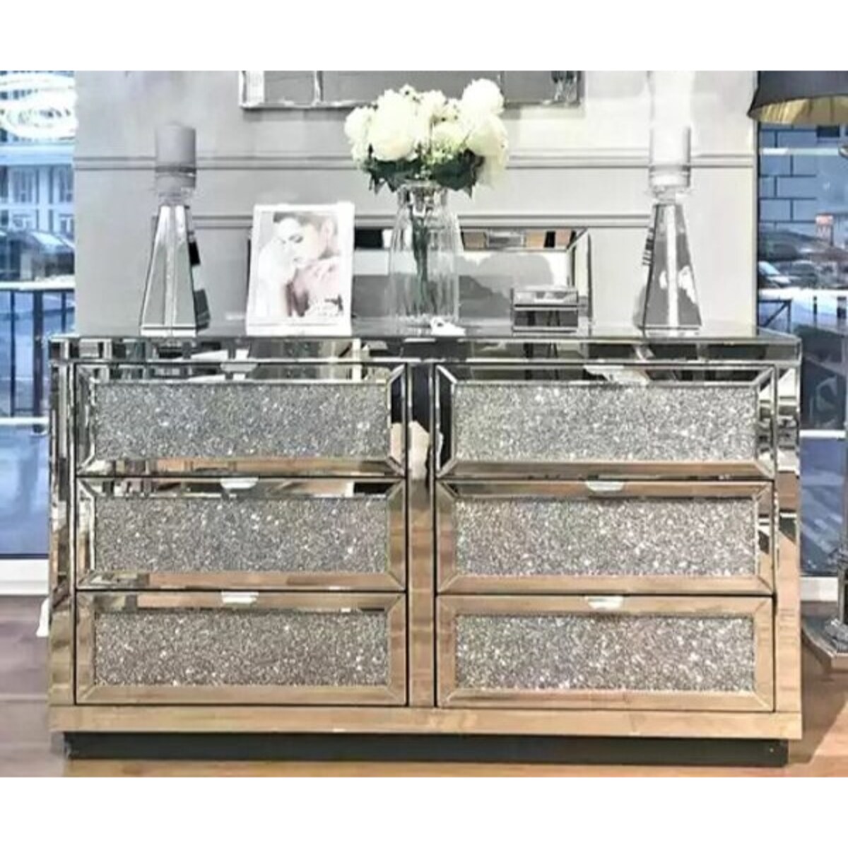 Lustrzana komoda z kryształkami Milion Diamonds Premium Glamour 125x73x40