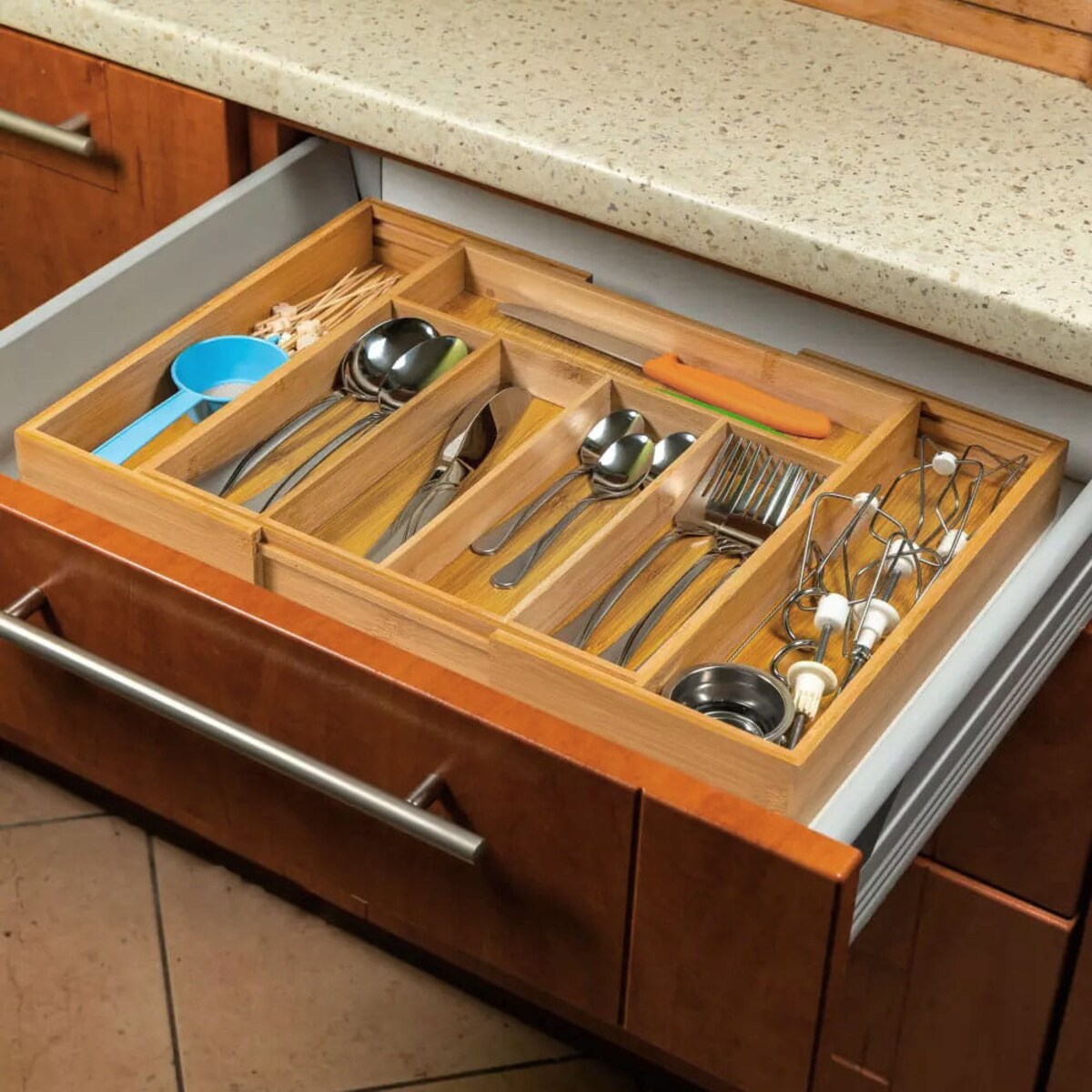 Wkład organizer do szuflady na sztućce rozsuwany 52/31x31cm brązowy KINGHOFF