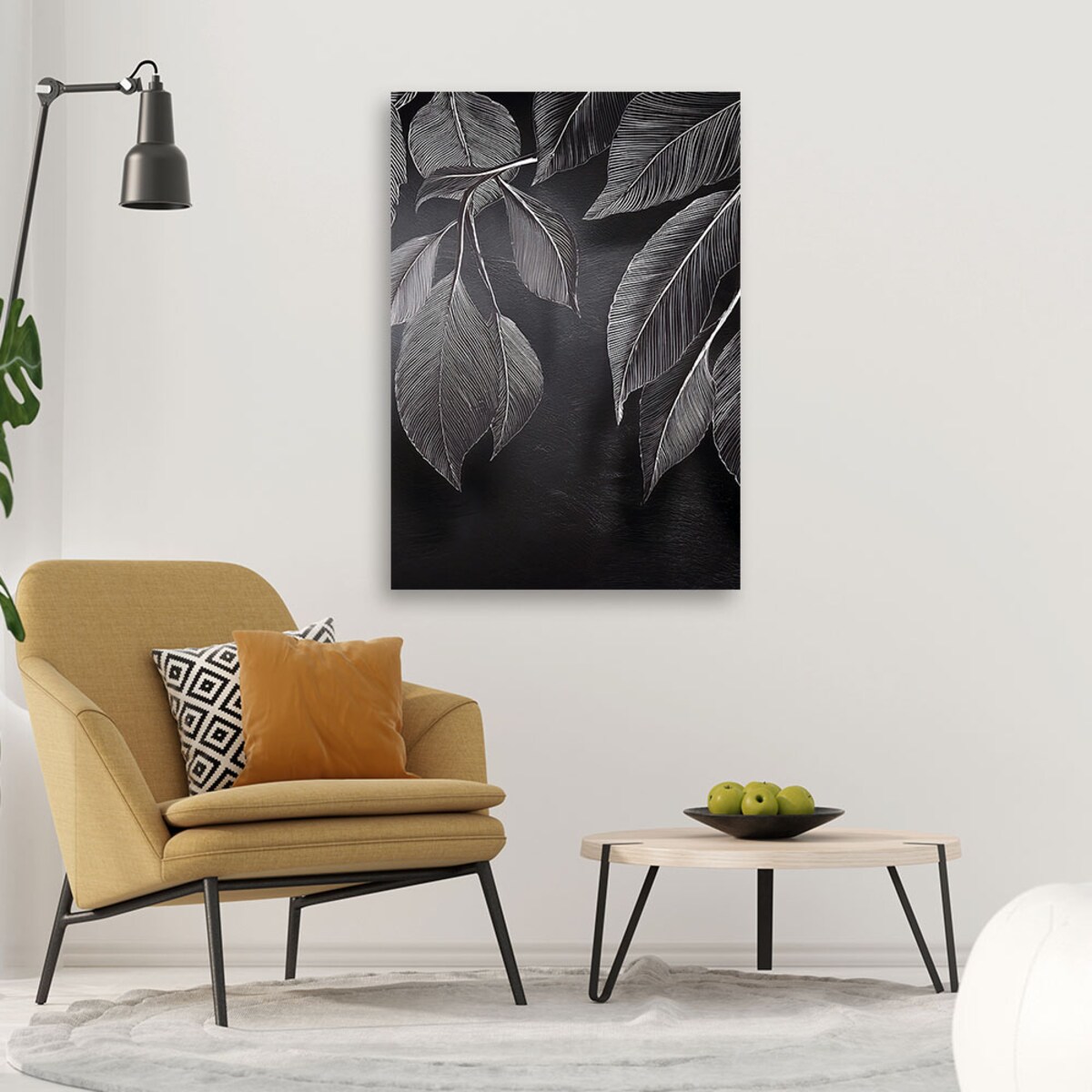 Obraz na płótnie do salonu pokoju dziennego Minimalistyczne Liście Rośliny Czarno Biały 70x100